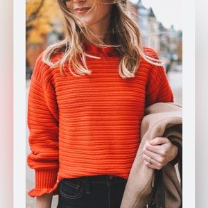 Madewell Ruffle-Neck Pullover Cotton Merino Yarn Textured Sweater